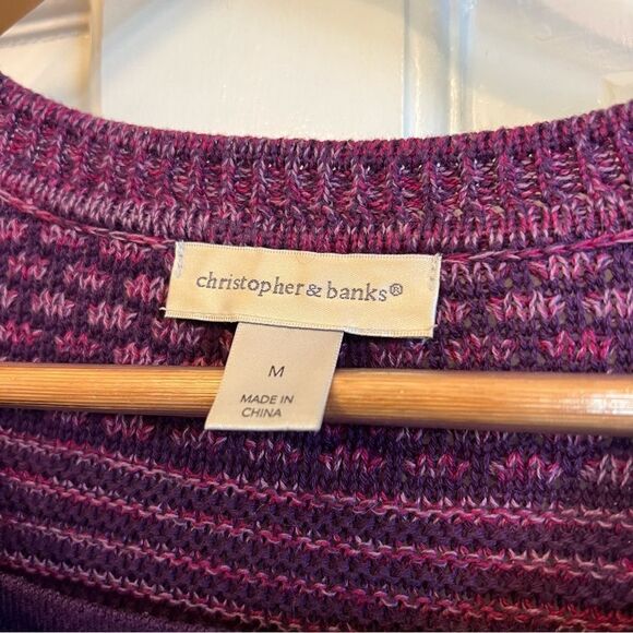 Christopher & Banks Purple V-Neck Sweater with Three-Quarter Sleeves - Picture 3 of 7